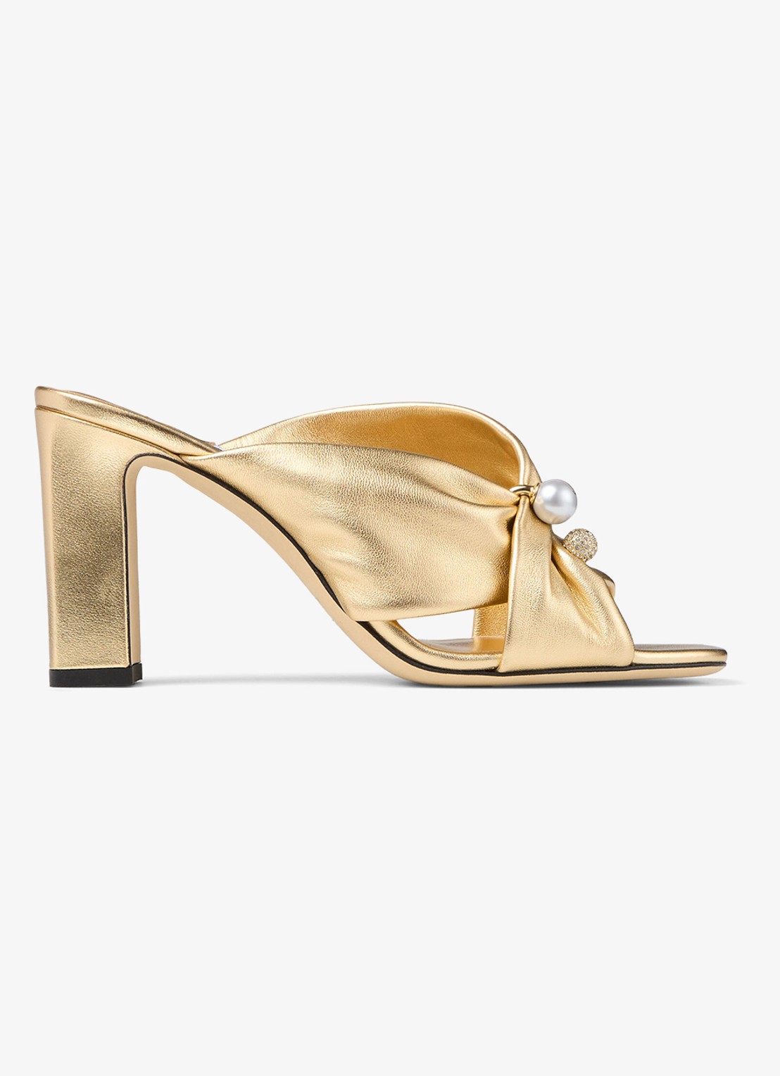 Jimmy Choo Rafi 85 muiltje van lamsleer met metallic finish - voorkant goud