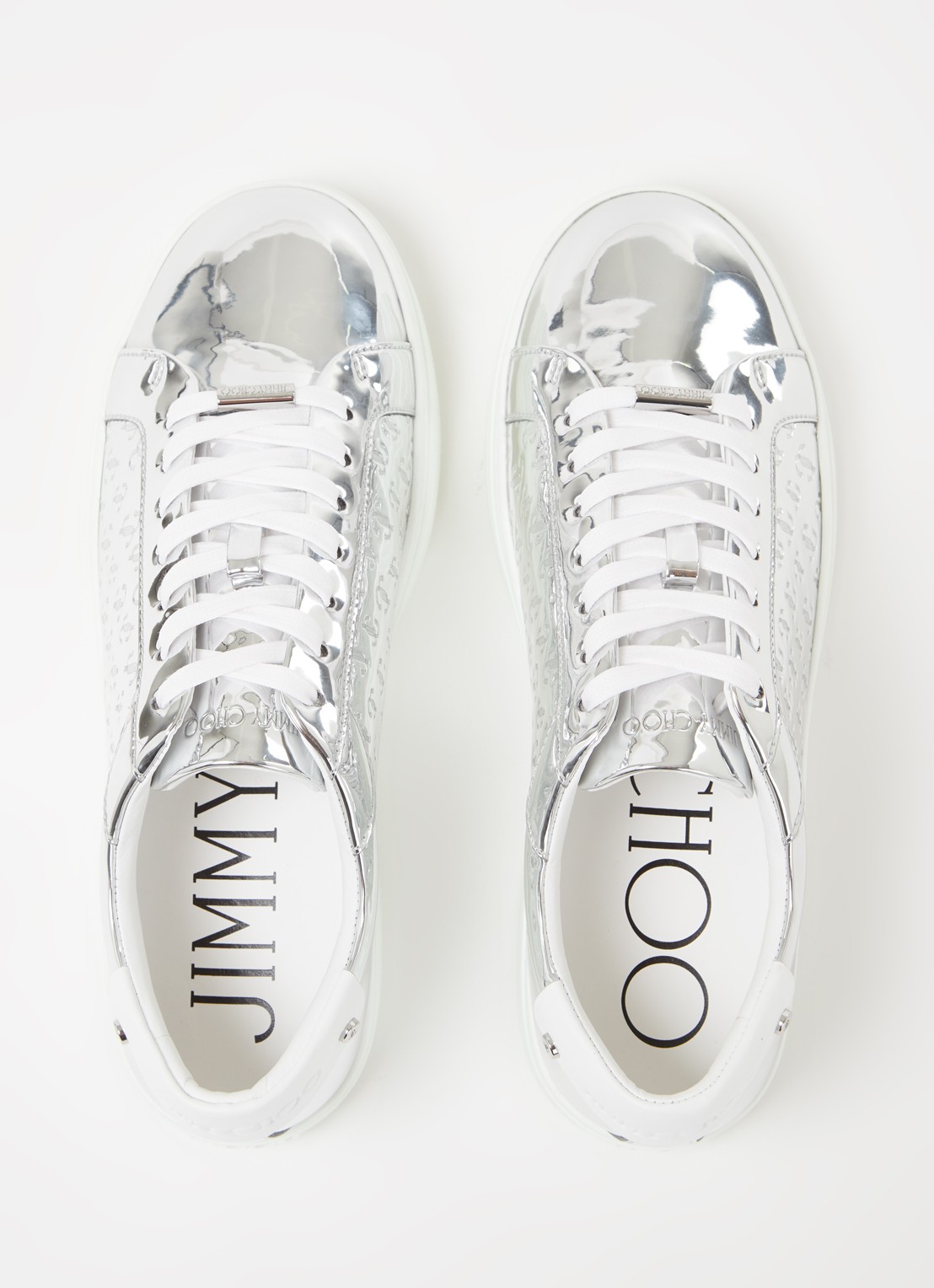 Jimmy Choo Rome sneaker van leer met metallic finish - detail 5 zilver