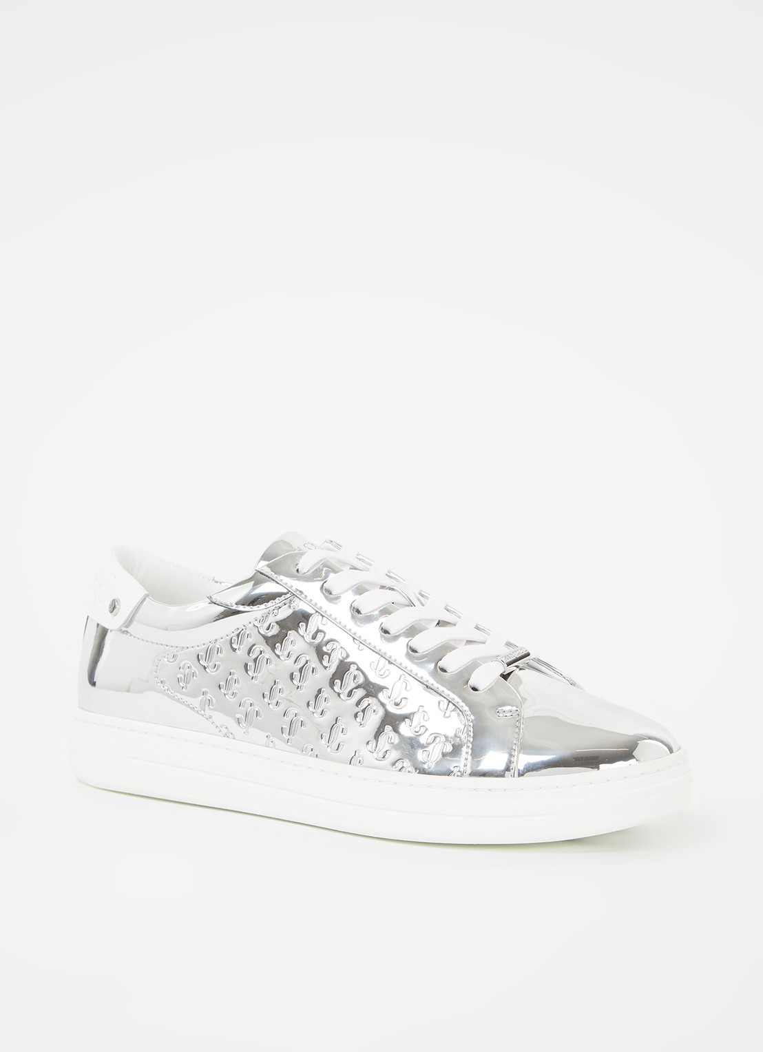 Jimmy Choo Rome sneaker van leer met metallic finish - voorkant zilver