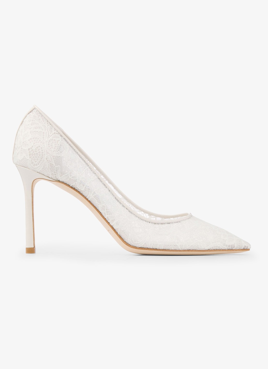 Jimmy Choo Romy 85 pump van kant - voorkant ivoor