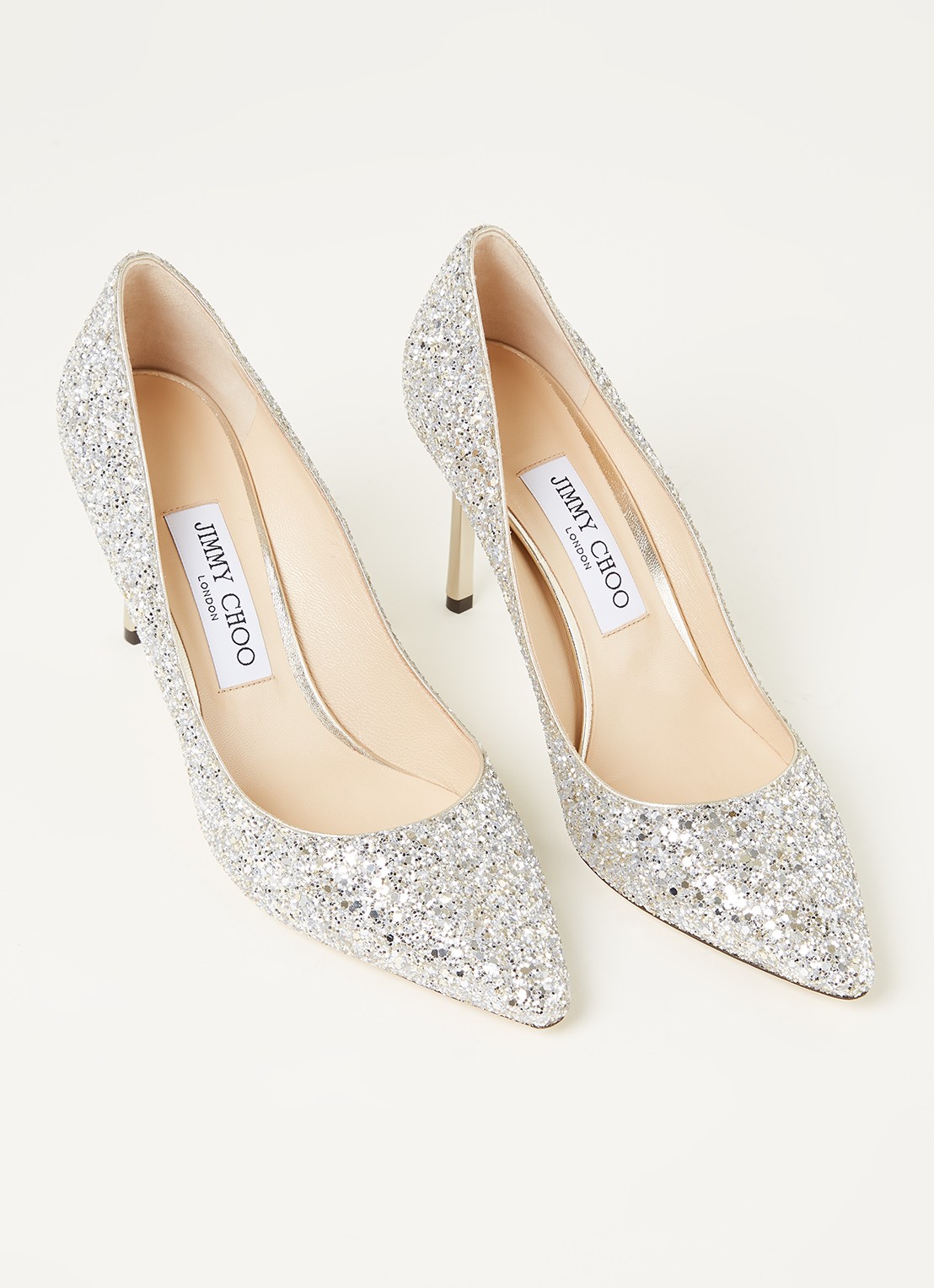 Jimmy Choo Romy pump met glitter details - detail zilver