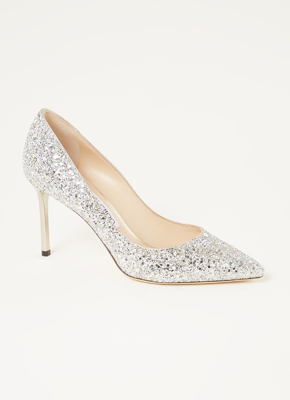 Jimmy Choo Romy pump met glitter details - voorkant 4 zilver