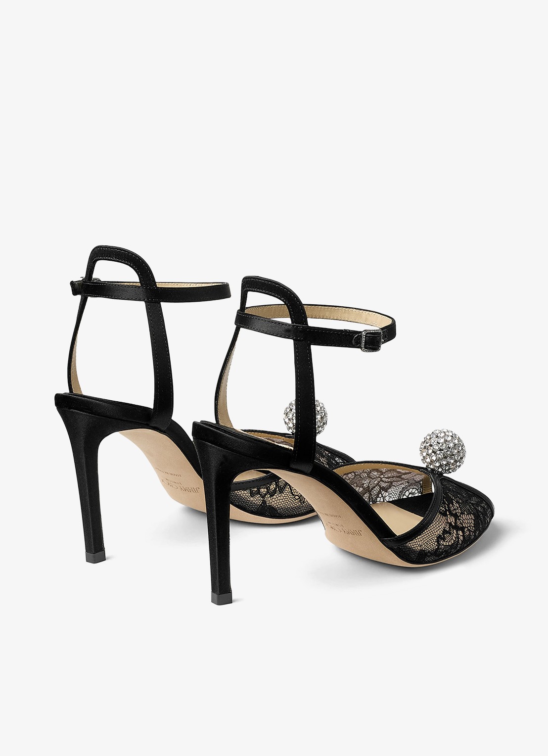 Jimmy Choo Sacora 85 sandalette van kant met leren details - achterkant zwart