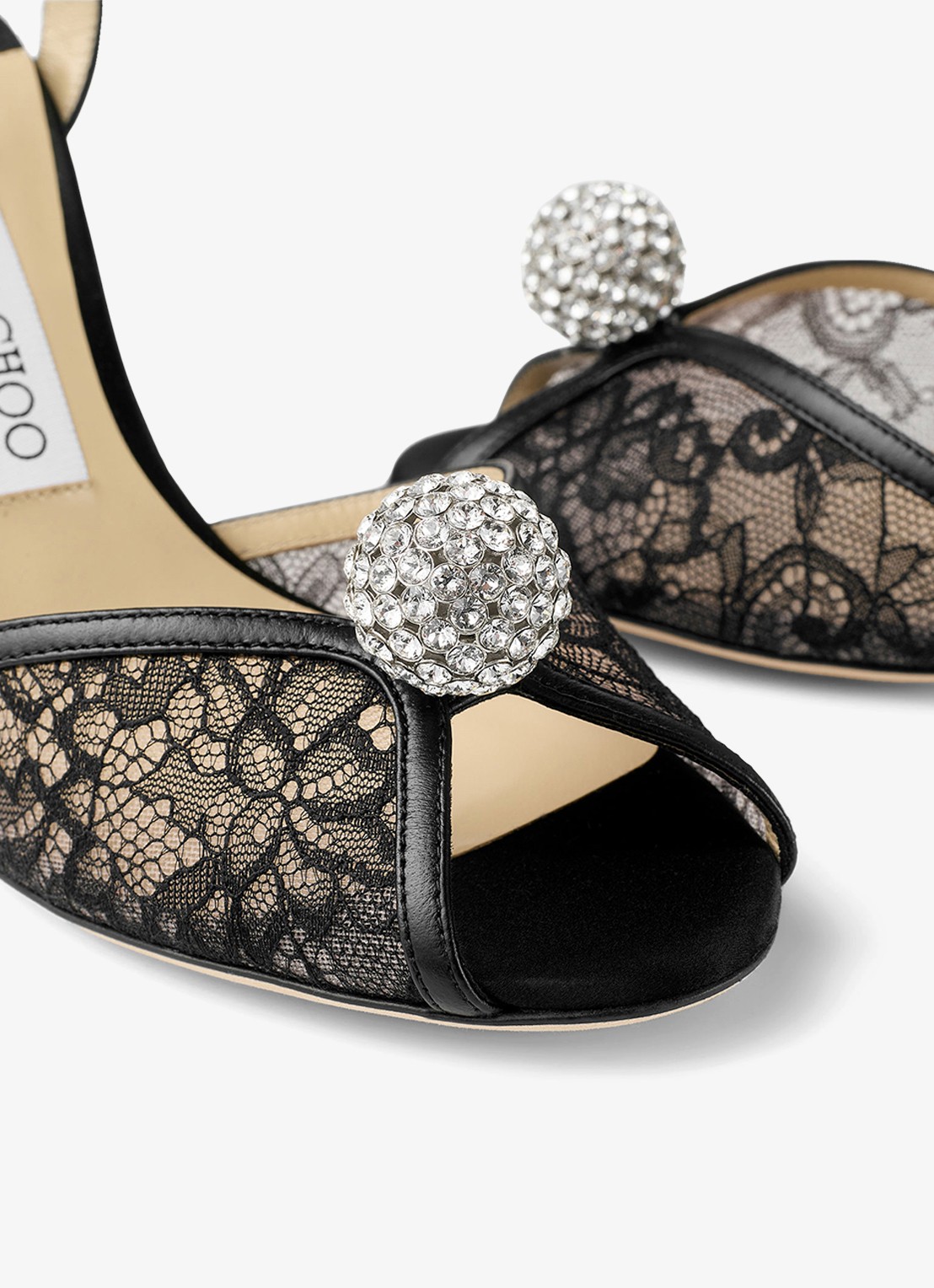 Jimmy Choo Sacora 85 sandalette van kant met leren details - detail 3 zwart