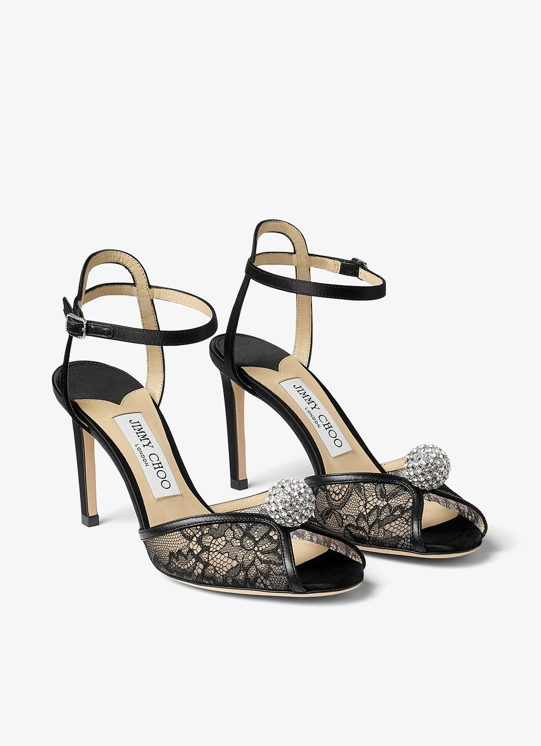 Jimmy Choo Sacora 85 sandalette van kant met leren details - voorkant 5 zwart
