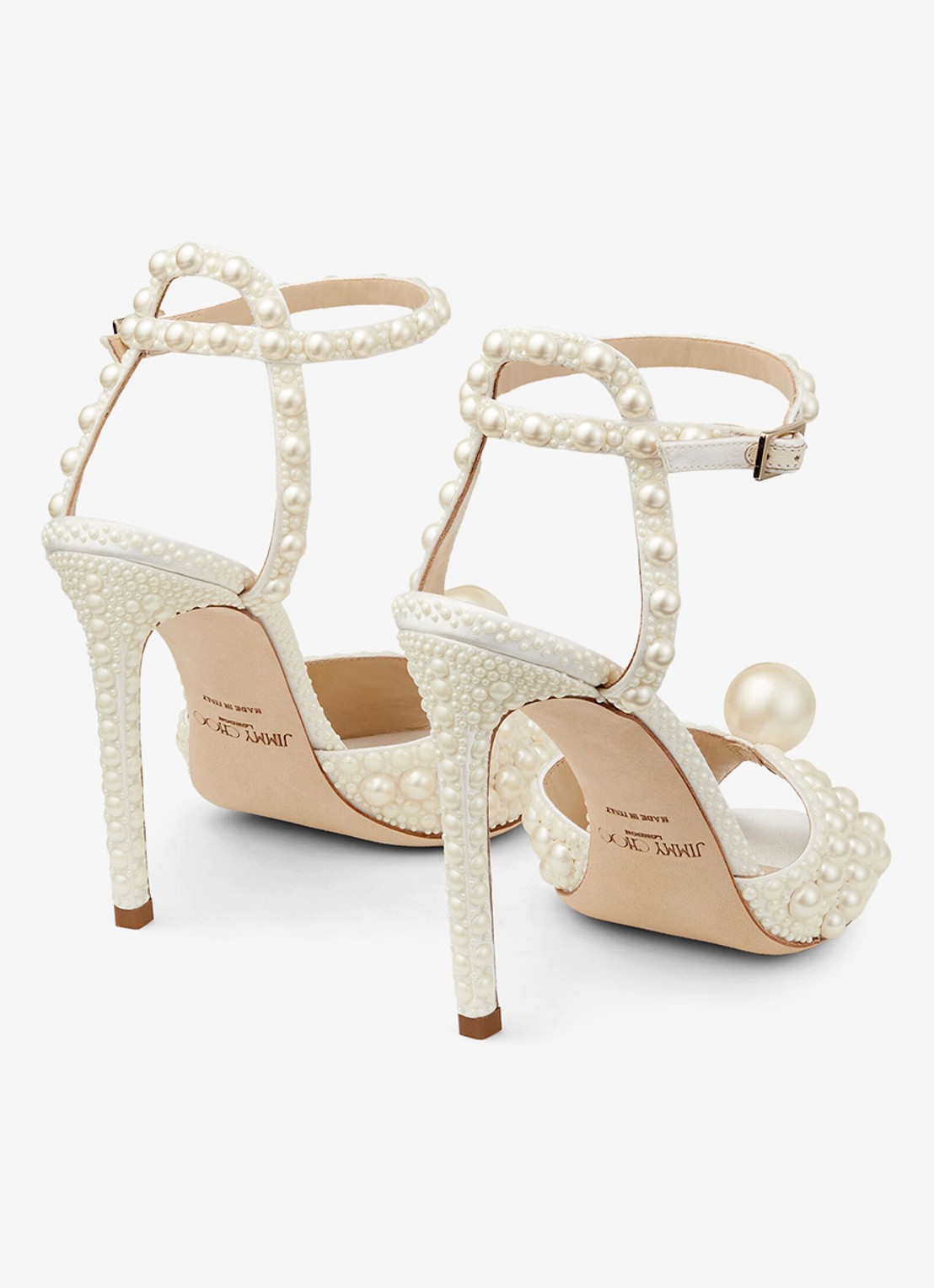 Jimmy Choo Sacora sandalette van satijn met imitatieparels - achterkant 5 wit