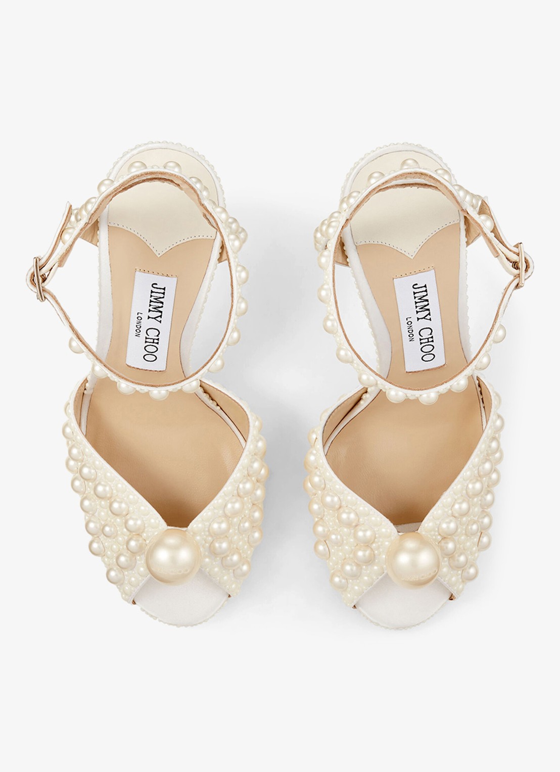 Jimmy Choo Sacora sandalette van satijn met imitatieparels - detail 2 wit