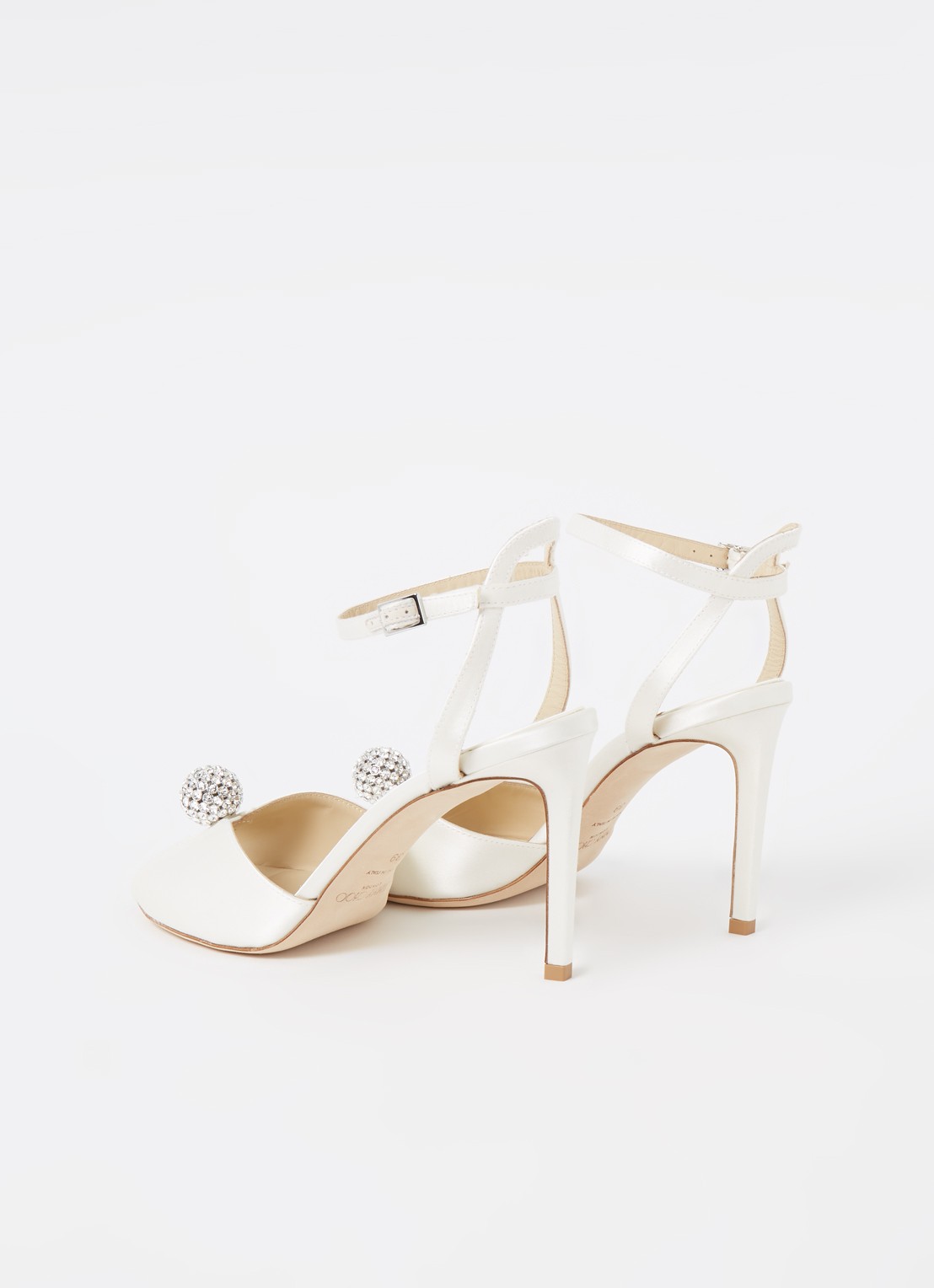 Jimmy Choo Sacora sandalette van satijn met strass detail - detail 3 ivoor