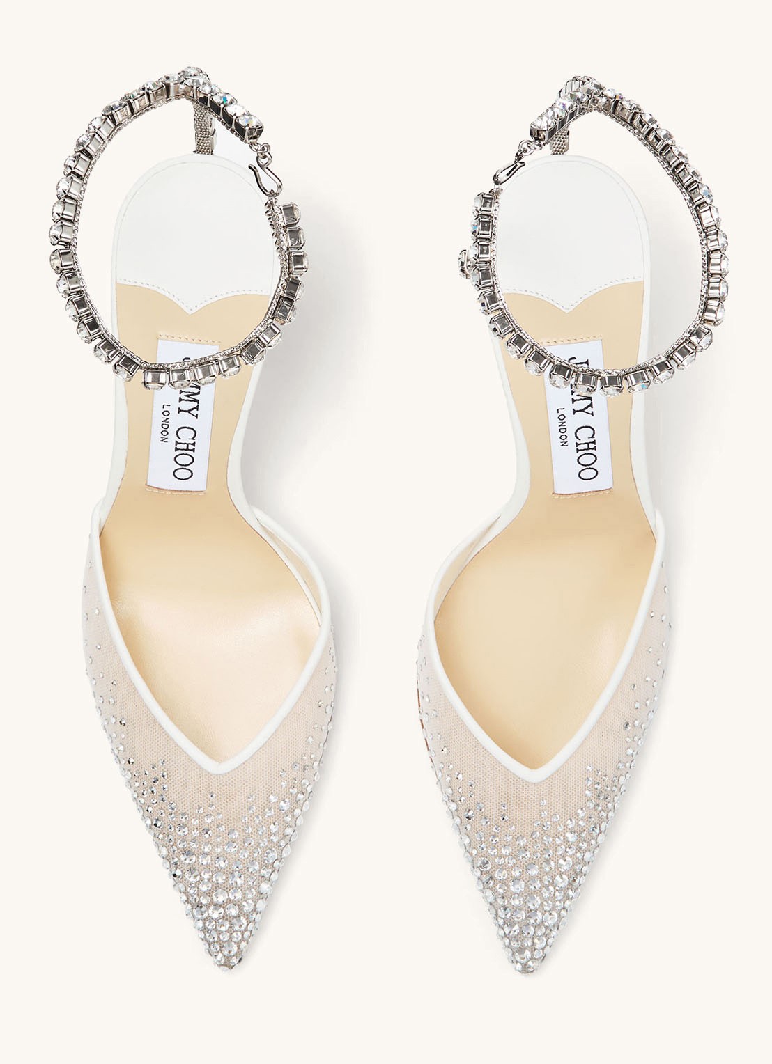 Jimmy Choo Saeda 100 sandalette met lamsleren details en kristal - detail 2 wit
