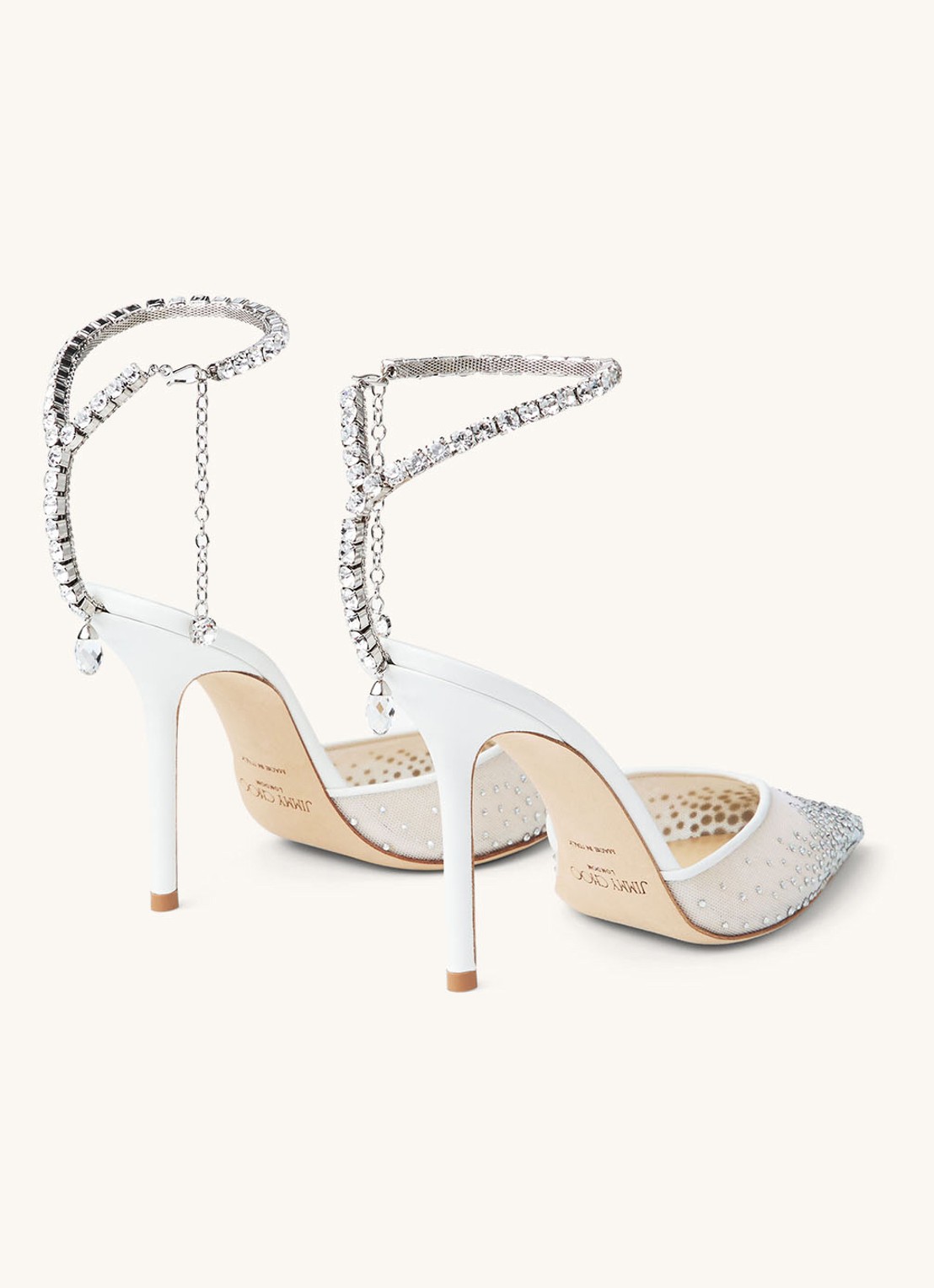 Jimmy Choo Saeda 100 sandalette met lamsleren details en kristal - detail 3 wit