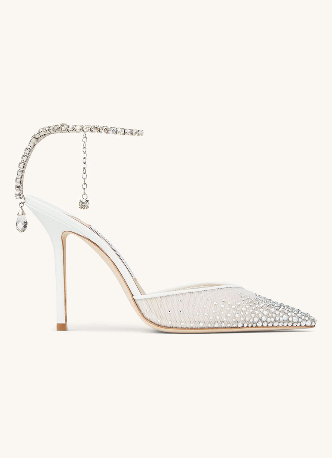 Jimmy Choo Saeda 100 sandalette met lamsleren details en kristal - voorkant 4 wit