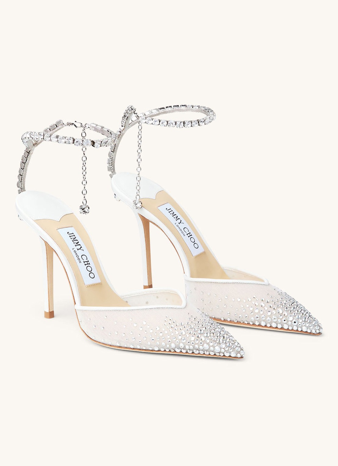 Jimmy Choo Saeda 100 sandalette met lamsleren details en kristal - voorkant 5 wit