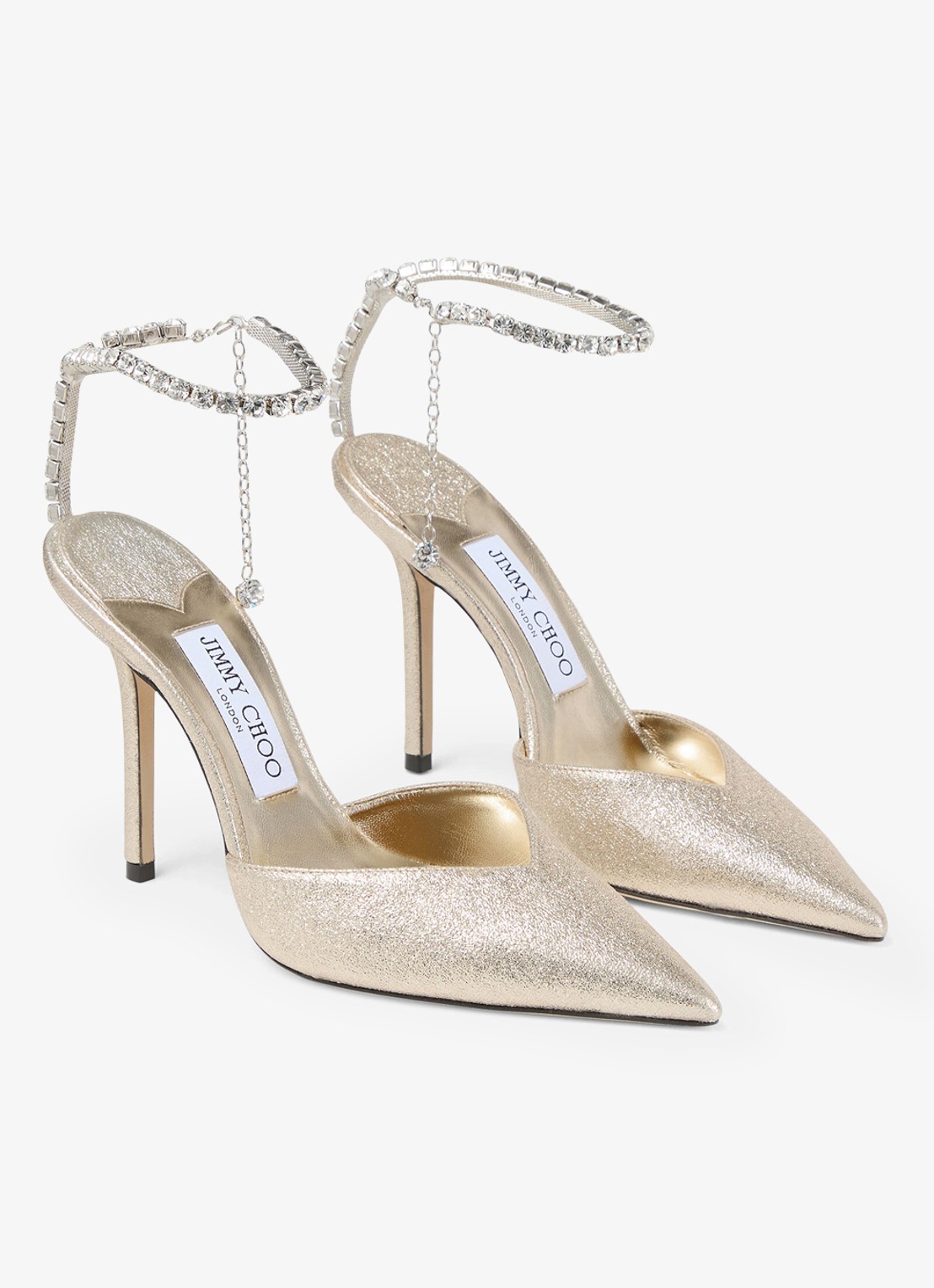 Jimmy Choo Saeda 100 sandalette met metallic finish - detail goud