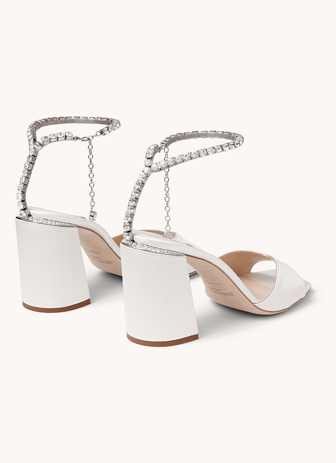 Jimmy Choo Saeda 85 sandalette van satijn met strass - detail 3 ivoor