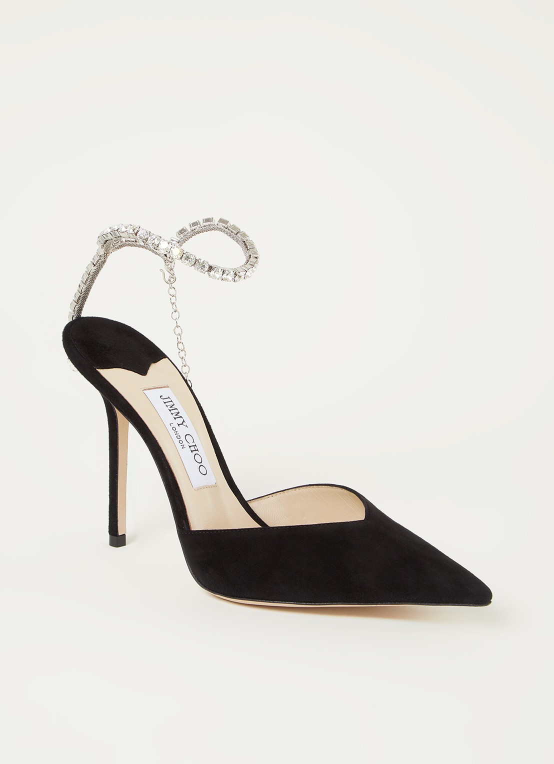 Jimmy Choo Saeda pump van suède met kristal - voorkant 4 zwart