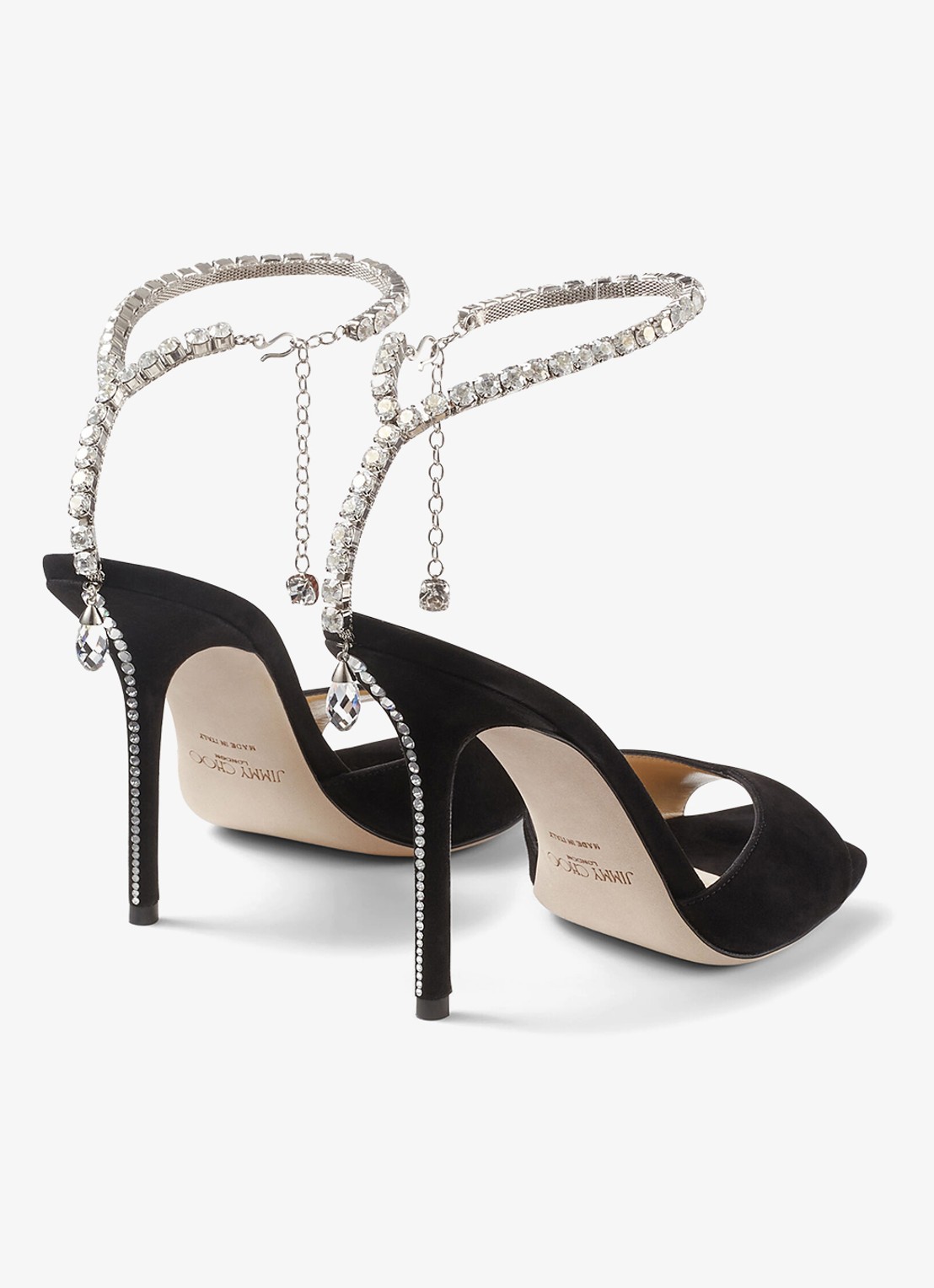 Jimmy Choo SAEDA SANDAL 100 SUEDE W/CRYST - achterkant 3 zwart