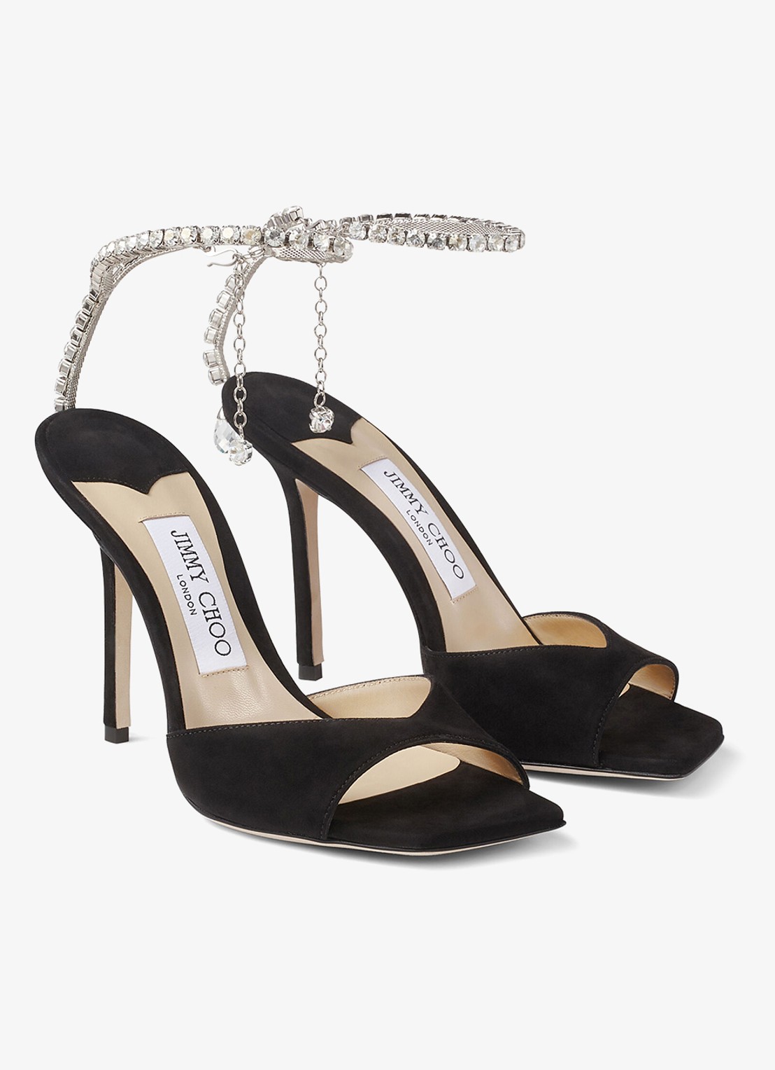 Jimmy Choo SAEDA SANDAL 100 SUEDE W/CRYST - detail zwart