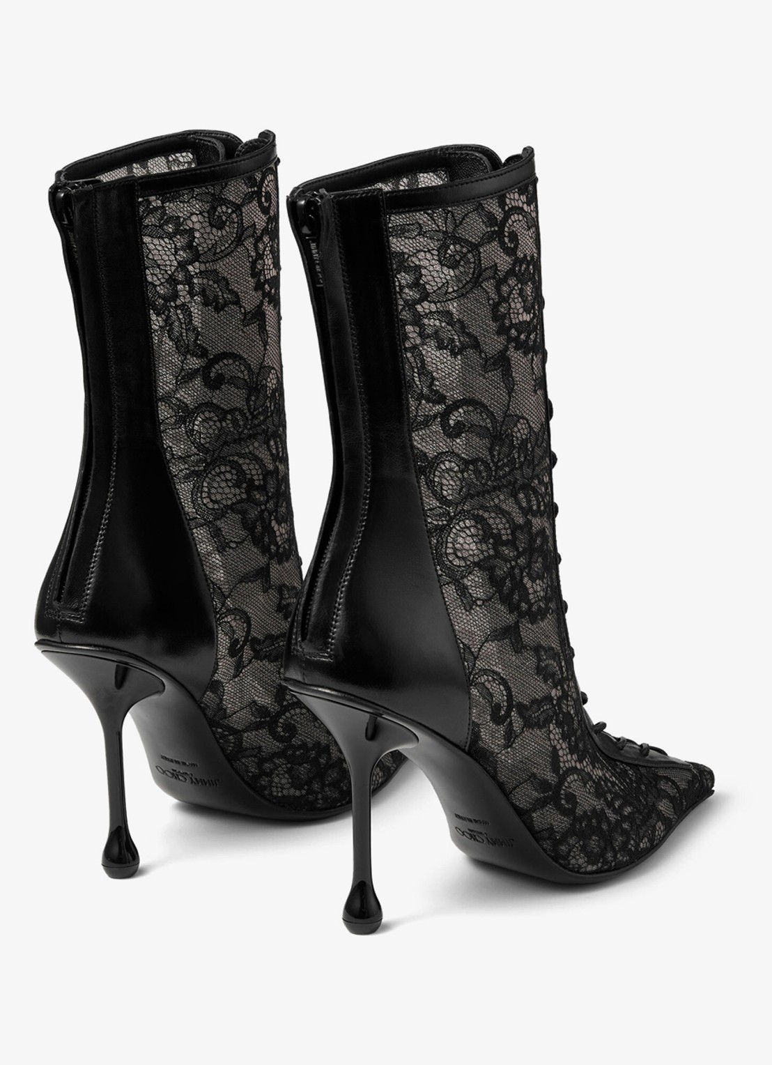 Jimmy Choo Scarlett 95 enkellaarsje van kant met lamsleren details - achterkant 2 zwart