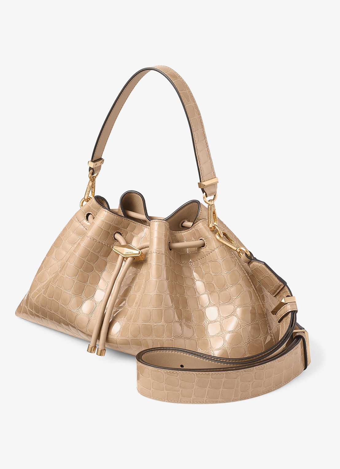 Jimmy Choo Schoudertas van kalfsleer met crocostructuur - voorkant 4 beige