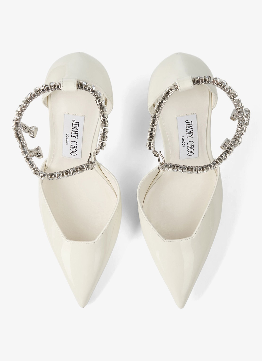 Jimmy Choo Stevie 100 pump van lakleer - detail gebroken wit