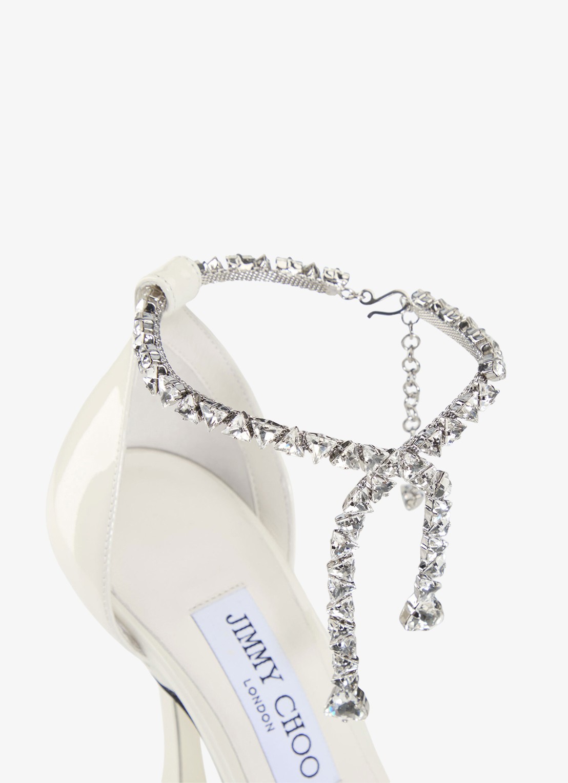 Jimmy Choo Stevie 100 pump van lakleer - detail 2 gebroken wit