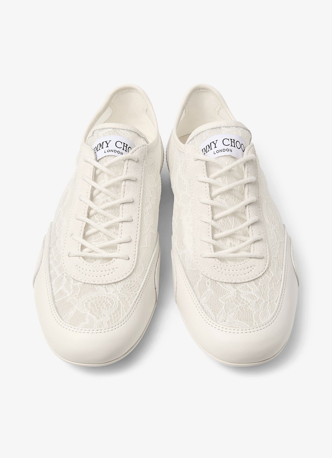 Jimmy Choo Sunny/F sneaker van leer met kanten details - detail 2 gebroken wit