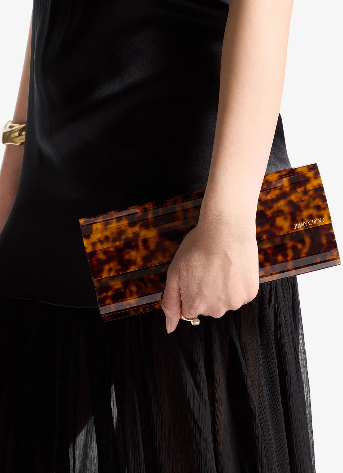 Jimmy Choo Sweetie Plexi clutch met afneembare schouderriem - voorkant 2 bruin