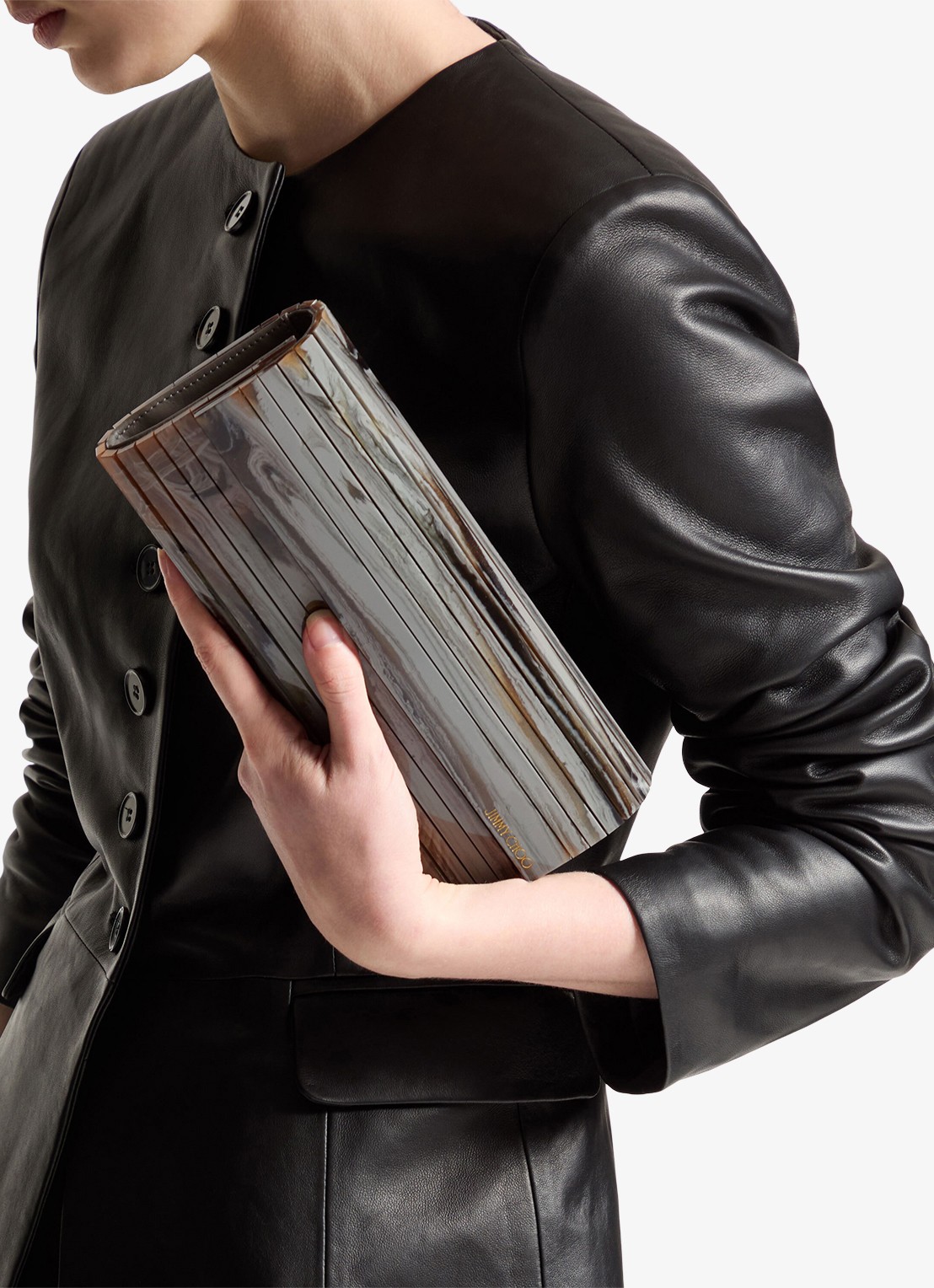 Jimmy Choo Sweetie Plexi clutch met afneembare schouderriem - voorkant 3 grijs