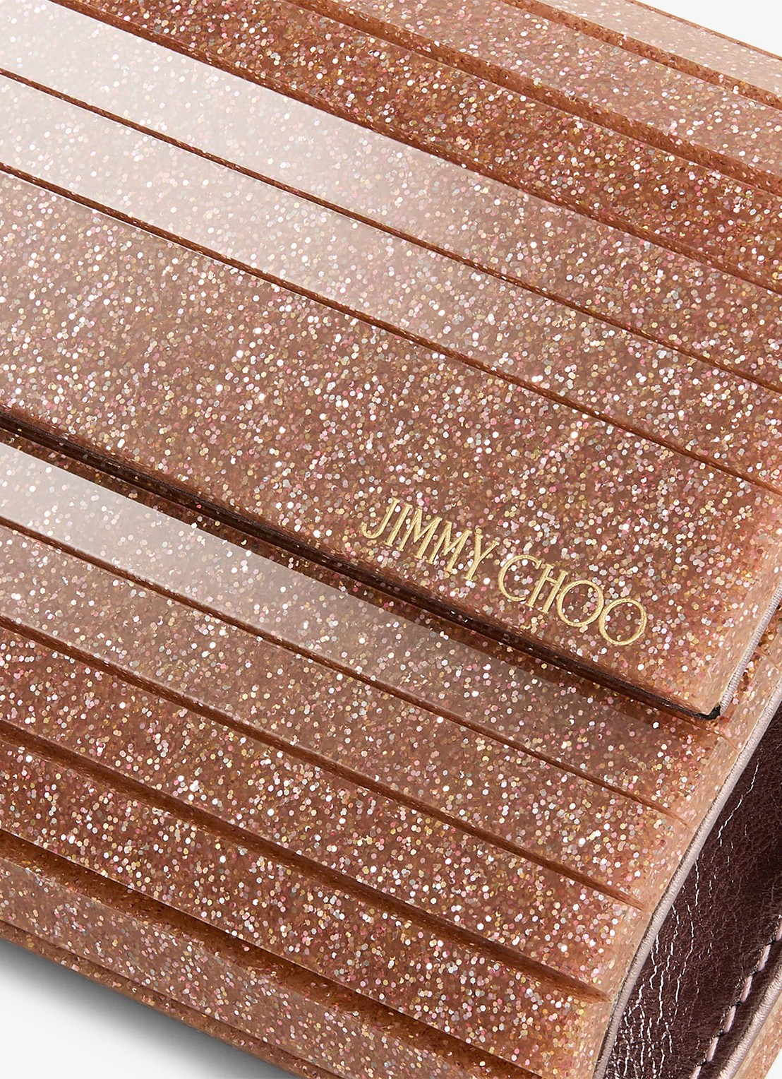 Jimmy Choo Sweetie Plexi clutch met glitter en afneembare schouderriem - detail 5 beige