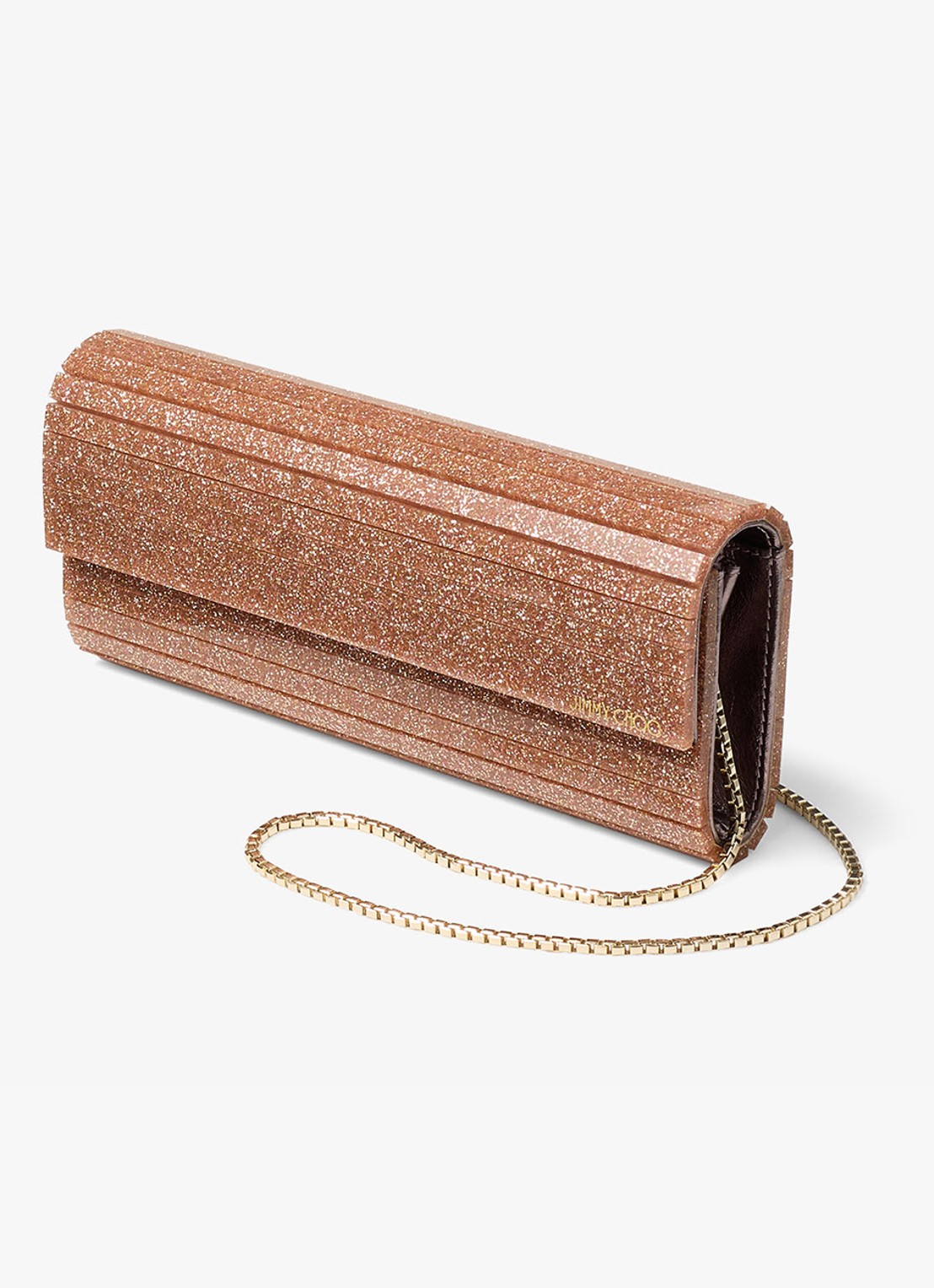 Jimmy Choo Sweetie Plexi clutch met glitter en afneembare schouderriem - voorkant 2 beige