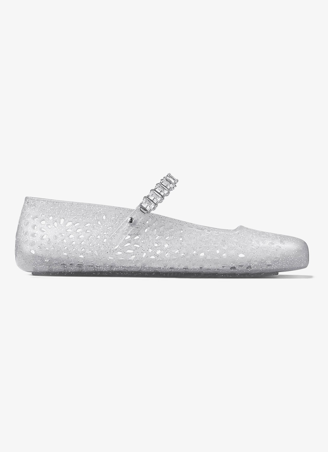 Jimmy Choo The Jelly ballerina met glitter - voorkant 3 zilver
