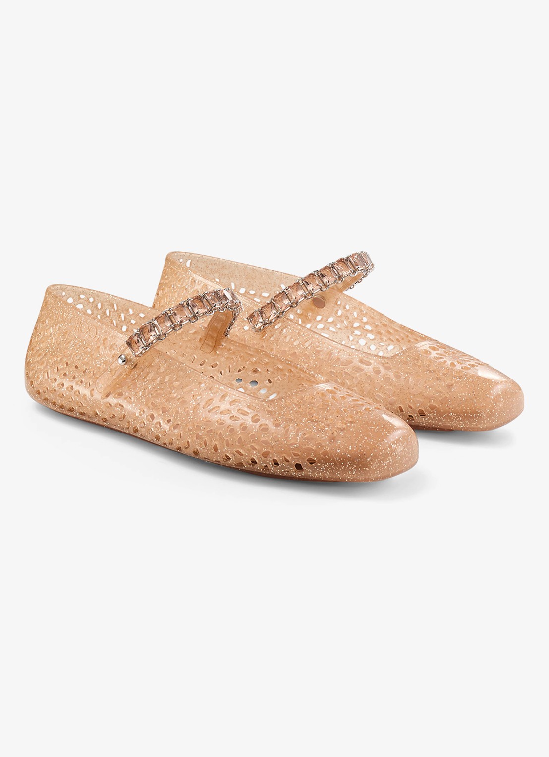 Jimmy Choo The Jelly ballerina met glitter - voorkant 5 perzikroze