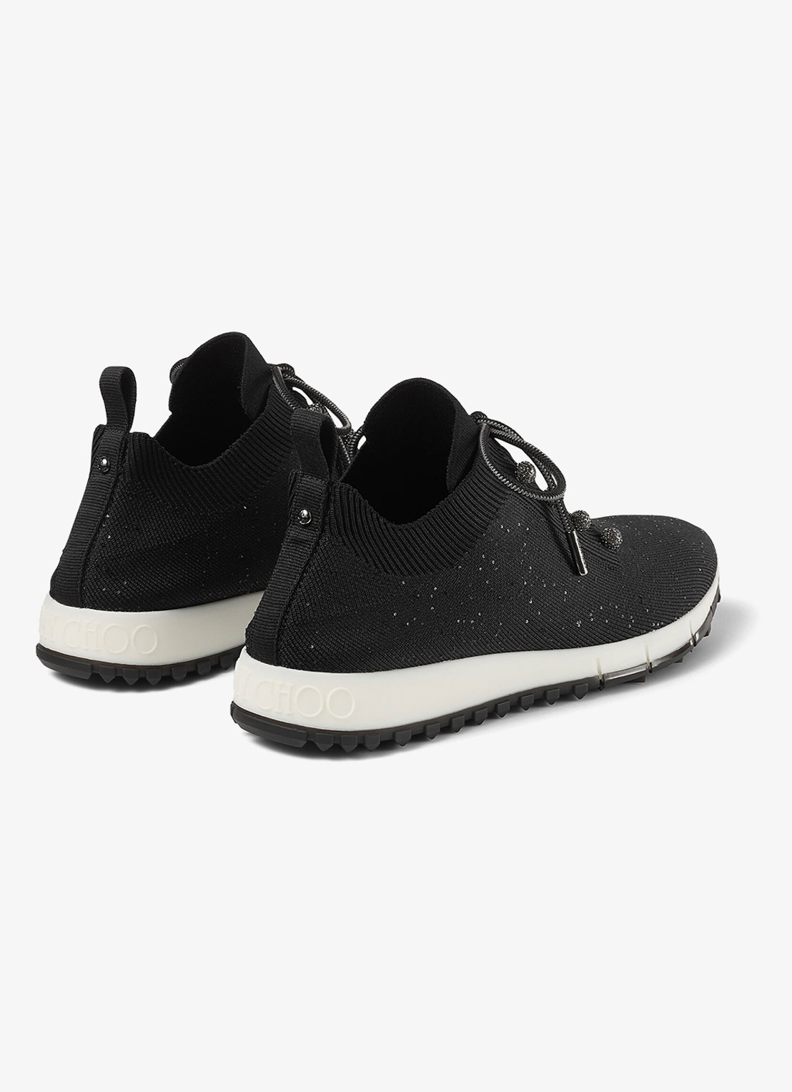 Jimmy Choo Veles sneaker met gebreid bovenwerk en pailletten - achterkant zwart