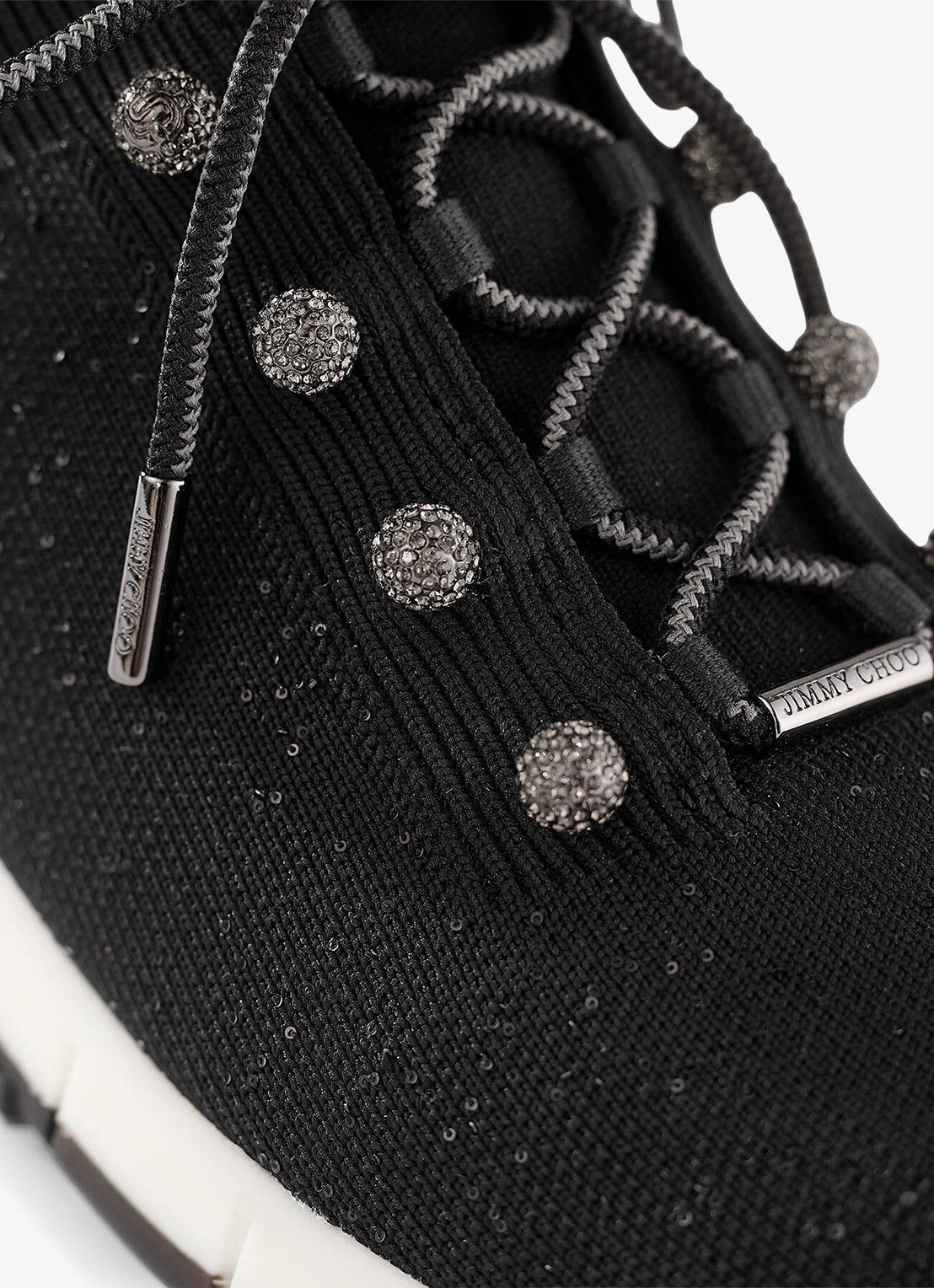 Jimmy Choo Veles sneaker met gebreid bovenwerk en pailletten - detail 4 zwart
