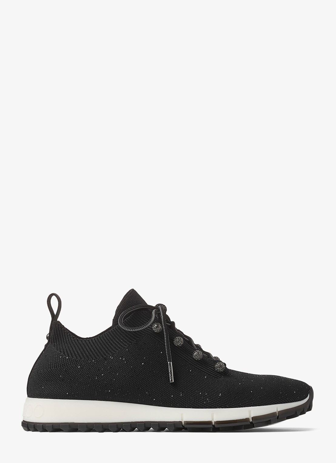 Jimmy Choo Veles sneaker met gebreid bovenwerk en pailletten - voorkant 2 zwart