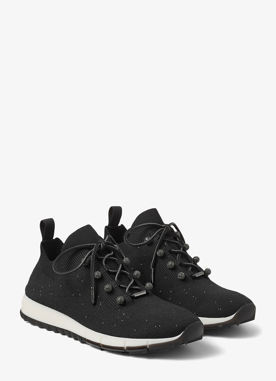 Jimmy Choo Veles sneaker met gebreid bovenwerk en pailletten - voorkant 3 zwart