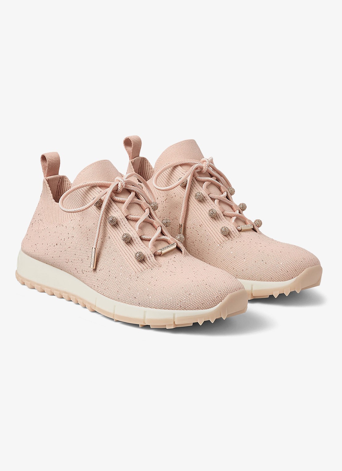 Jimmy Choo Veles sneaker met gebreid bovenwerk en pailletten - voorkant 5 oudroze
