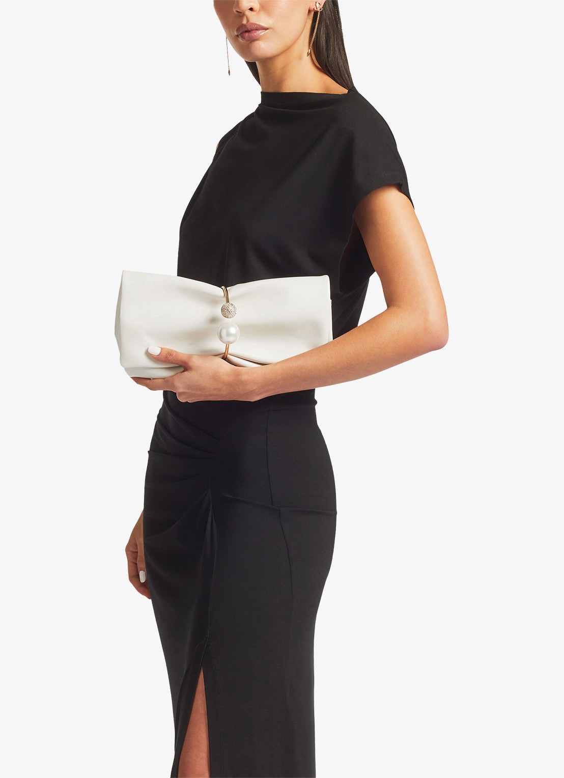 Jimmy Choo Xandra clutch van leer - voorkant 7 gebroken wit
