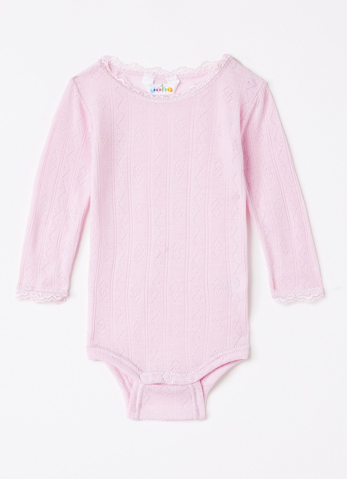 Joha Pointelle romper in wol-zijdeblend - voorkant roze