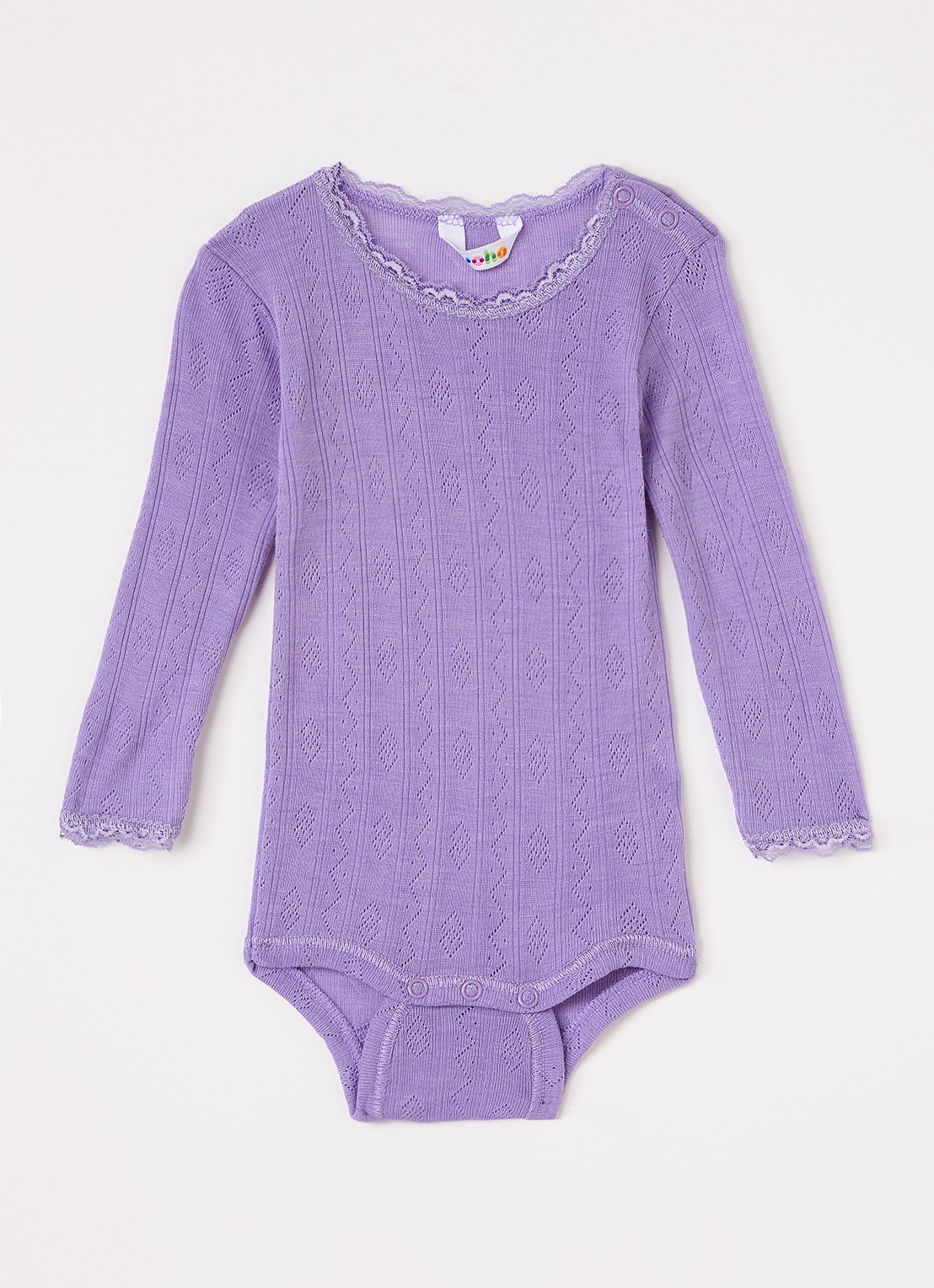 Joha Pointelle romper in wol-zijdeblend - voorkant paars