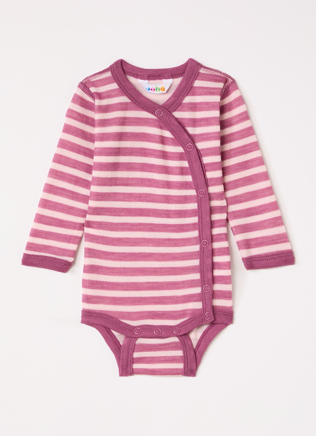 Joha Romper in wolblend met streepprint - voorkant fuchsia