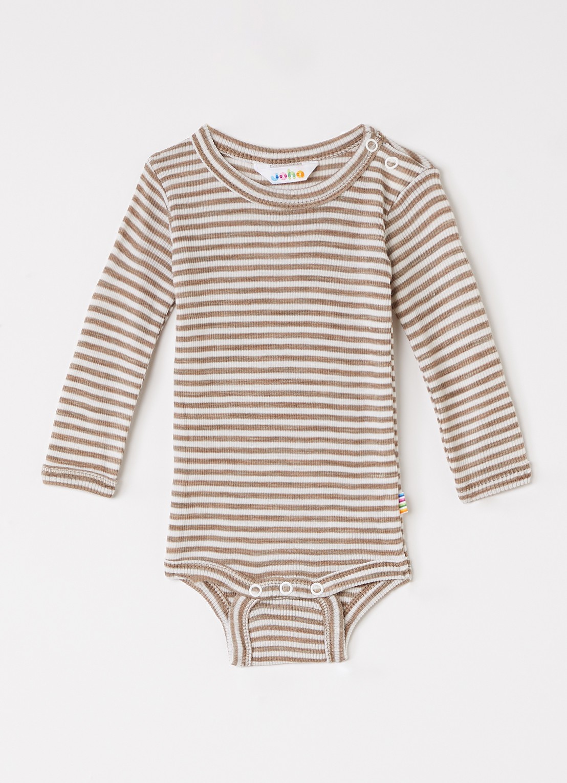 Joha Romper in zijdeblend met streepprint - voorkant zand