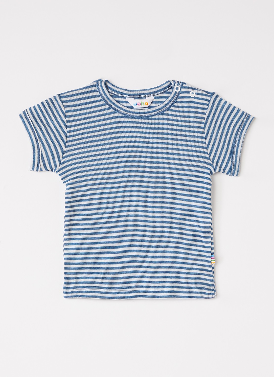 Joha T-shirt in zijdeblend met streepprint - voorkant staalblauw