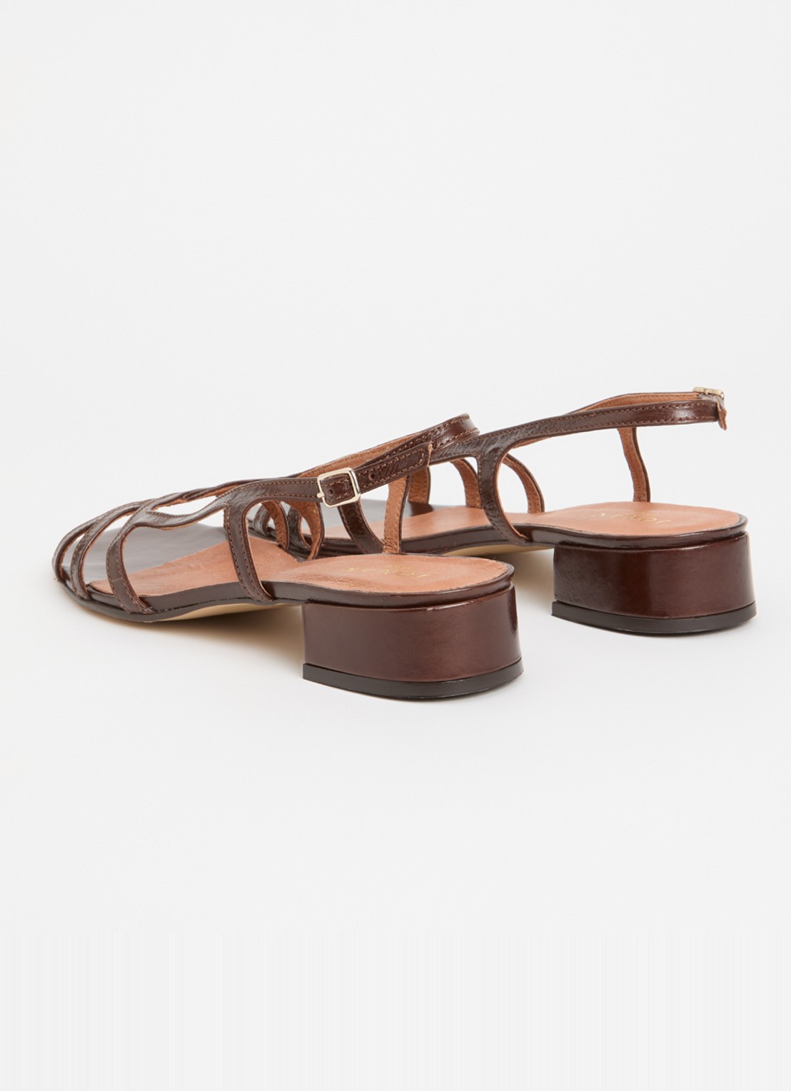 Jonak Argos sandalette van leer met lakfinish - achterkant 3 kastanjebruin