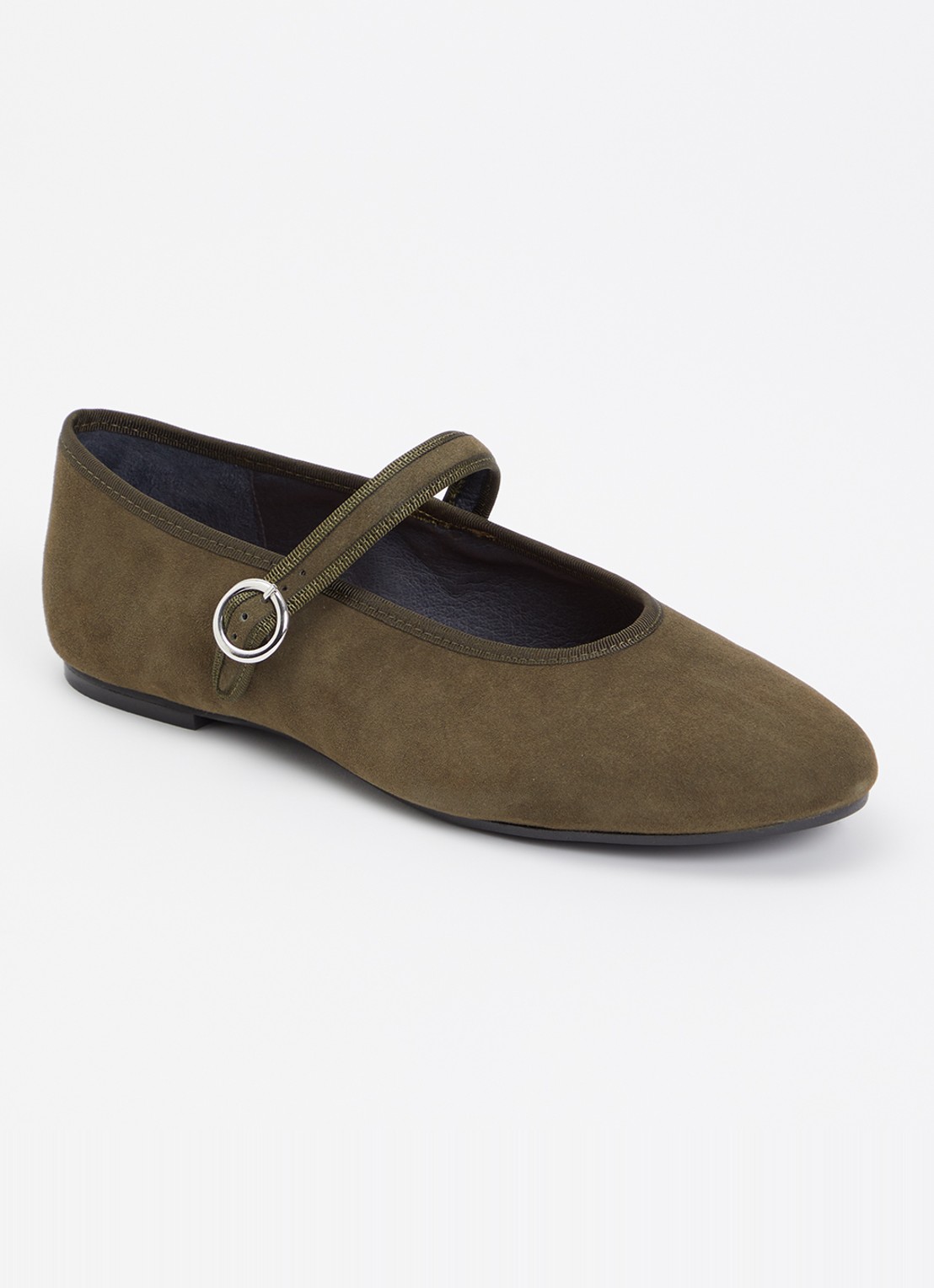Jonak Deesse ballerina van kalfssuède met gespdetail - voorkant 2 khaki