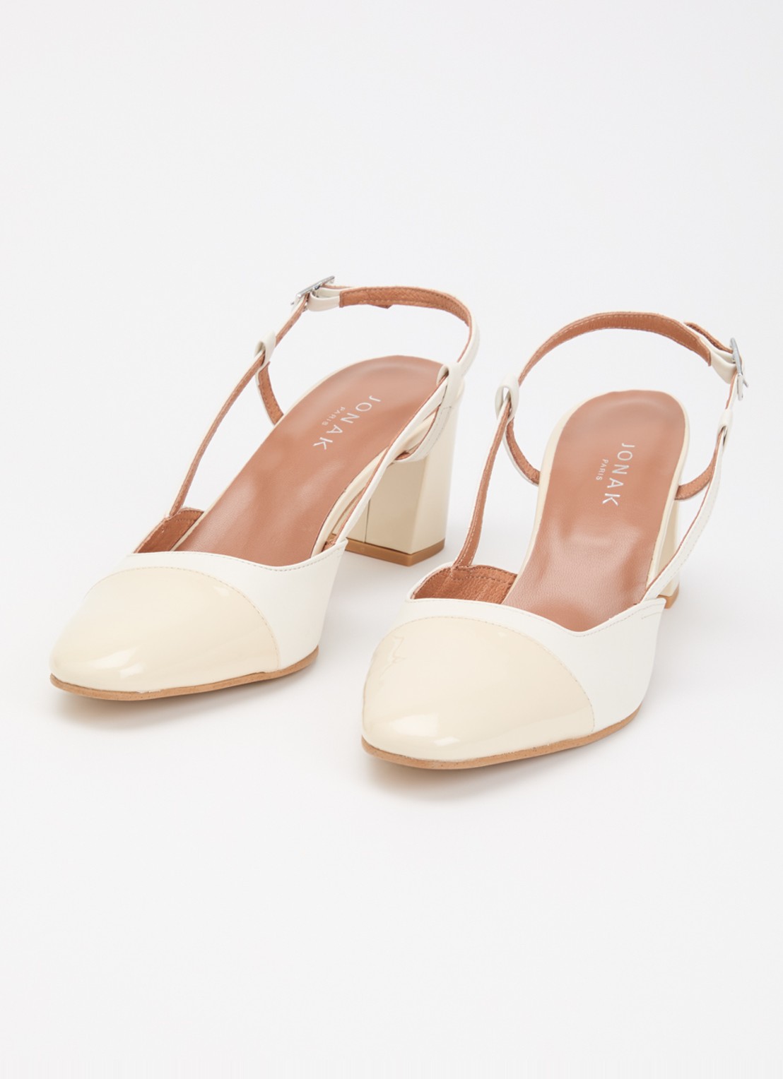 Jonak Dhapop slingback van leer - detail gebroken wit