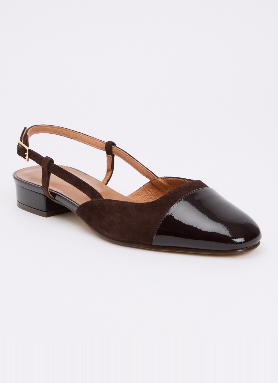 Jonak Dhapou slingback van kalfssuède met lakleren details - voorkant 4 donkerbruin