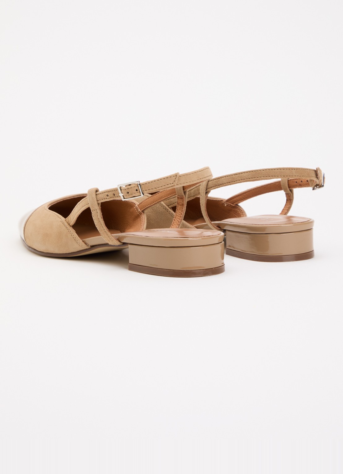 Jonak Dhapou slingback van kalfssuède met lakleren details - achterkant 6 beige