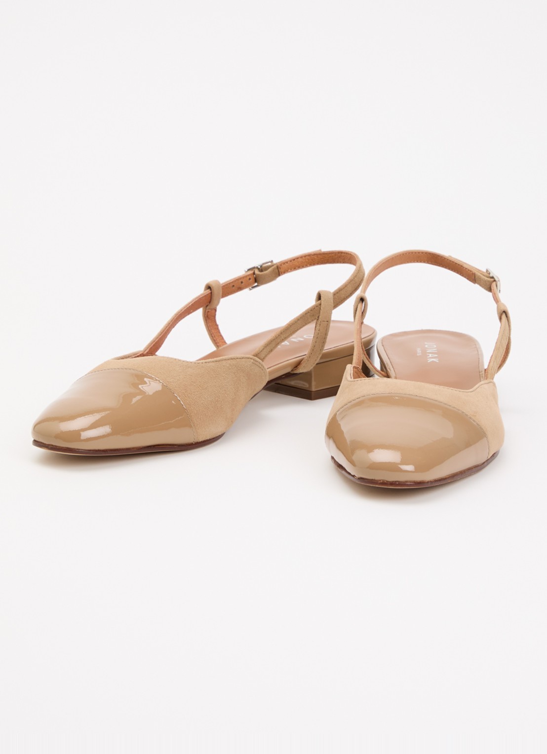 Jonak Dhapou slingback van kalfssuède met lakleren details - detail beige