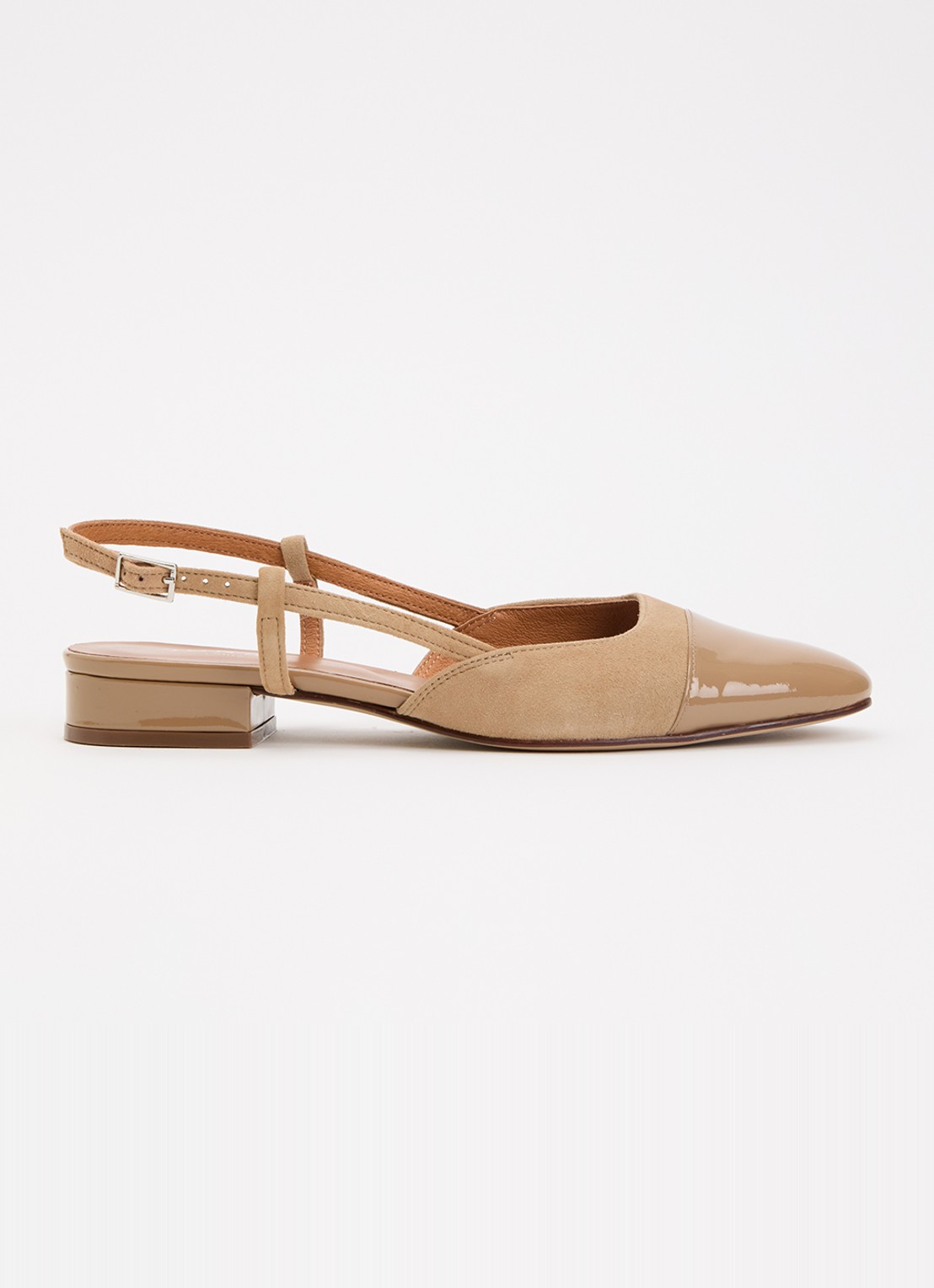 Jonak Dhapou slingback van kalfssuède met lakleren details - voorkant 4 beige
